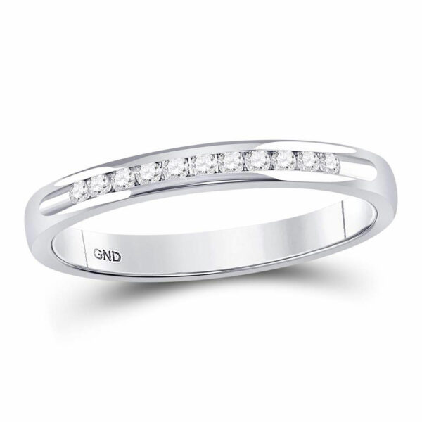 14kt White Gold Womens Round Channel-set Diamond Single Row Wedding Band 1/10 Cttw