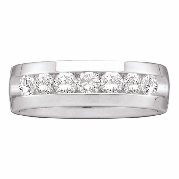 14kt White Gold Mens Machine Set Round Diamond Wedding Channel Band Ring 1-1/2 Cttw