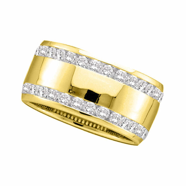 14kt Yellow Gold Womens Round Channel-set Diamond Double Row Wedding Band 1 Cttw