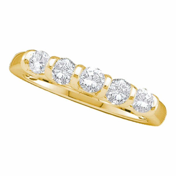 14kt Yellow Gold Womens Round Diamond 5-stone Wedding Anniversary Band 1 Cttw