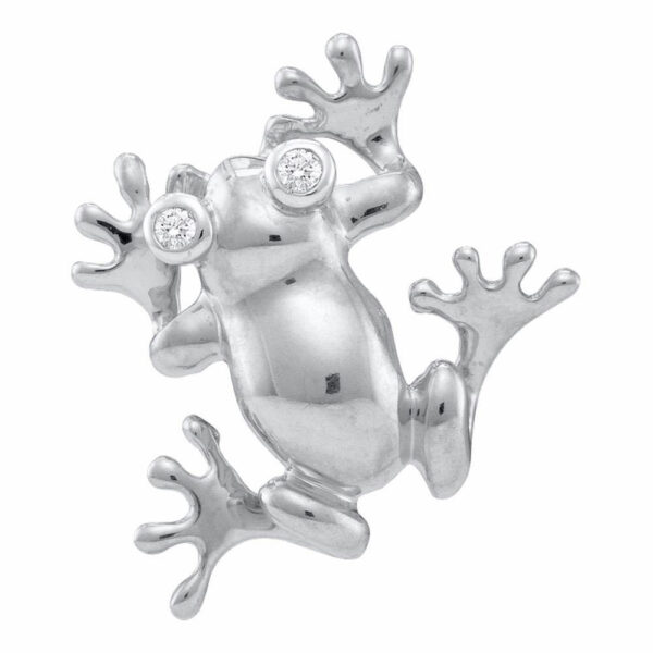 10kt White Gold Womens Round Bezel-set Diamond Frog Eyes Pendant .02 Cttw