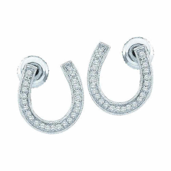 10k White Gold Diamond Womens Horseshoe Lucky Stud Earrings 1/6 Cttw