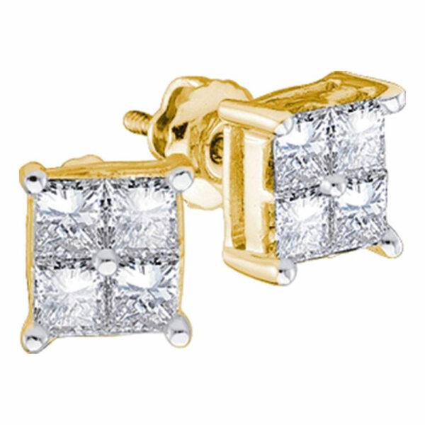 14kt Yellow Gold Womens Princess Diamond Square Earrings 1/4 Cttw