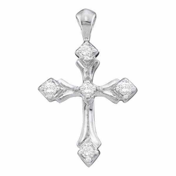 14kt White Gold Womens Round Diamond Cross Pendant 1/10 Cttw