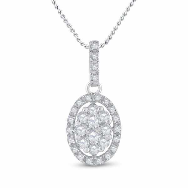 14kt White Gold Womens Round Diamond Oval Cluster Pendant 1/2 Cttw