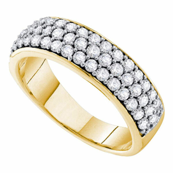 10kt Yellow Gold Womens Round Pave-set Diamond Triple Row Wedding Band 1 Cttw