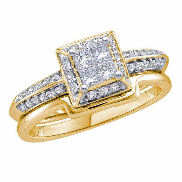 14kt Yellow Gold Princess Diamond Bridal Wedding Ring Band Set 1/2 Cttw