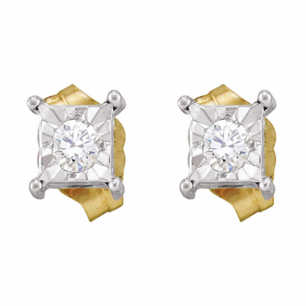 10kt Yellow Gold Womens Round Diamond Solitaire Earrings 1/8 Cttw