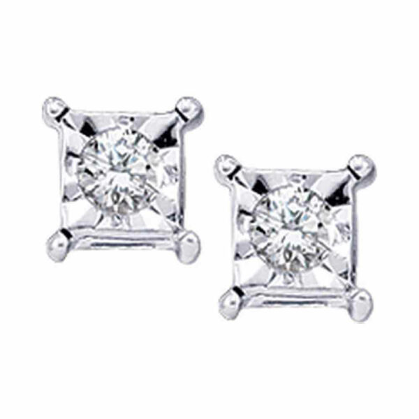 10kt White Gold Womens Round Diamond Solitaire Earrings 1/20 Cttw