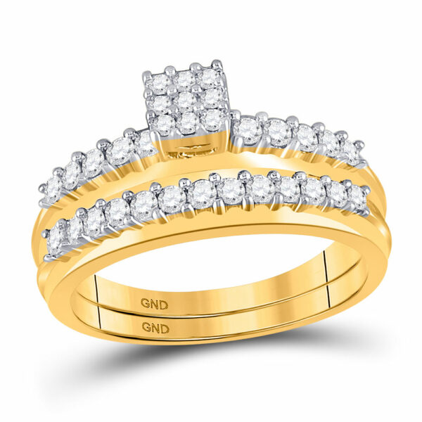 14kt Yellow Gold Round Diamond Bridal Wedding Ring Band Set 1/2 Cttw