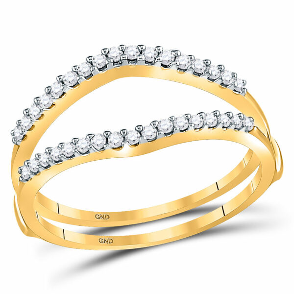 14kt Yellow Gold Womens Round Diamond Ring Guard Wrap Enhancer Wedding Band 1/4 Cttw