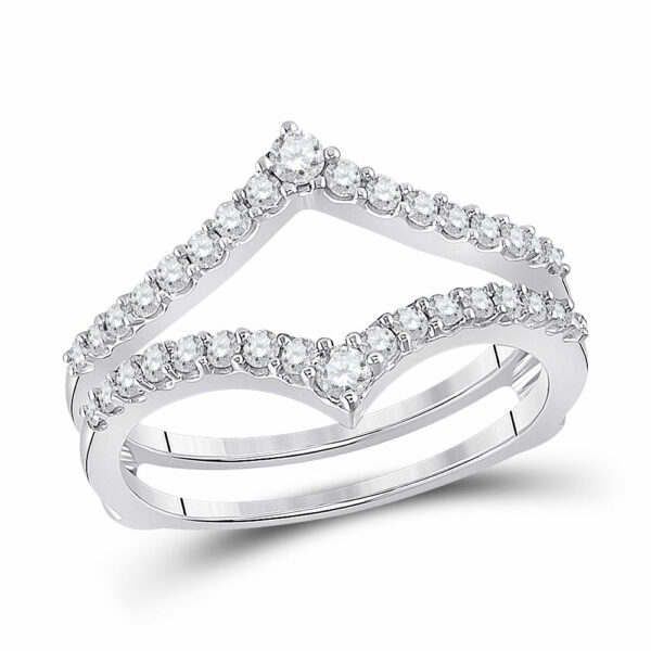 14kt White Gold Womens Round Diamond Ring Guard Wrap Enhancer Wedding Band 1/2 Cttw