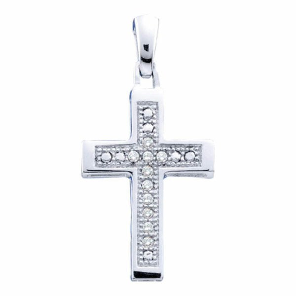 Sterling Silver Womens Round Diamond Simple Roman Cross Pendant 1/20 Cttw