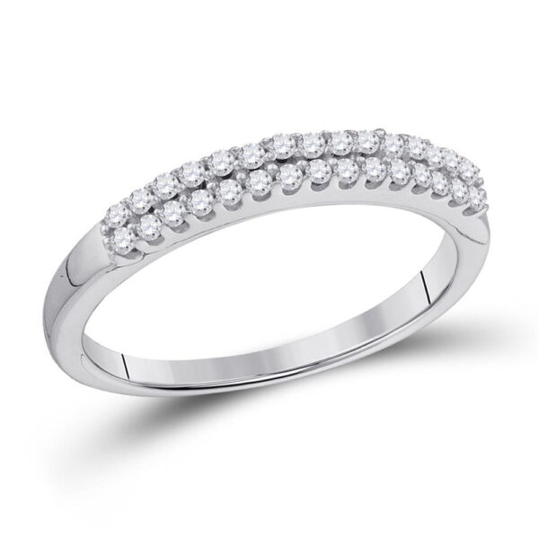 14k White Gold Womens Round Diamond 2-row Wedding Anniversary Bridal Band 1/5 Cttw