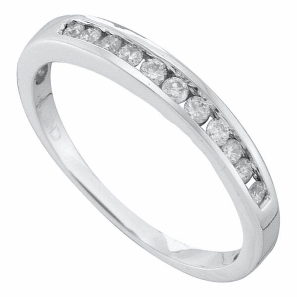 14kt White Gold Womens Round Diamond Single Row Fashion Band Ring 1/4 Cttw