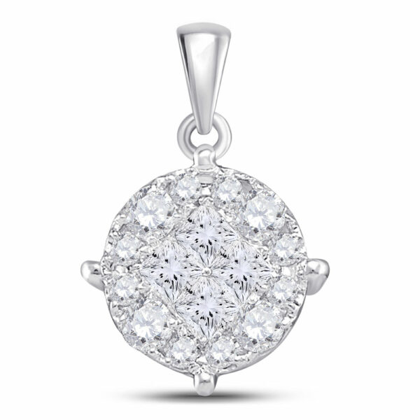 14kt White Gold Womens Princess Diamond Fashion Cluster Pendant 1/2 Cttw