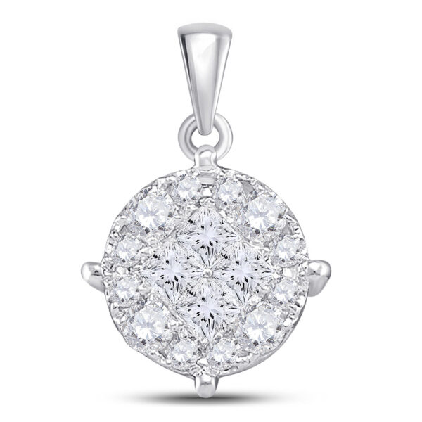 14kt White Gold Womens Princess Diamond Fashion Cluster Pendant 1 Cttw