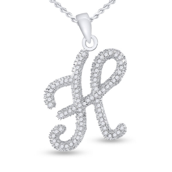 10kt White Gold Womens Round Diamond Cursive Letter H Pendant 1/5 Cttw