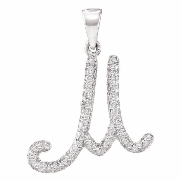 10kt White Gold Womens Round Diamond Cursive Letter M Initial Pendant 1/6 Cttw