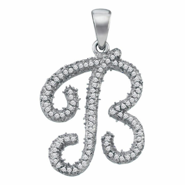 10kt White Gold Womens Round Diamond Initial B Letter Pendant 1/5 Cttw