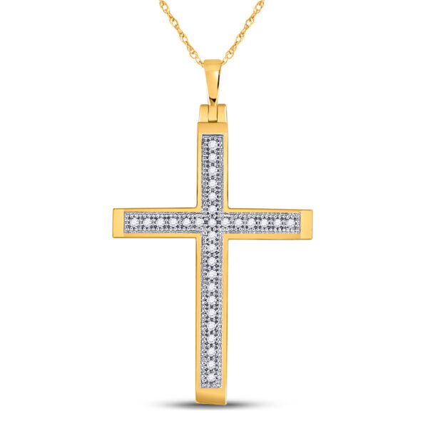 10kt Yellow Gold Womens Round Diamond Cross Religious Pendant 1/12 Cttw