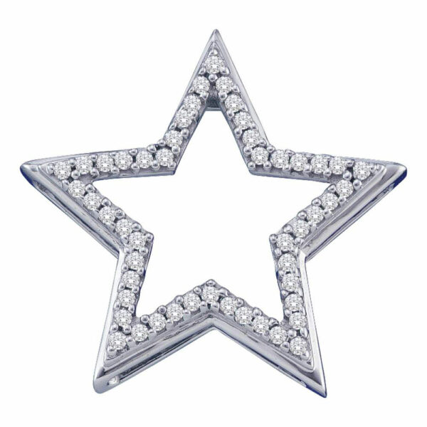 10kt White Gold Womens Round Diamond Star Frame Outline Pendant 1/6 Cttw