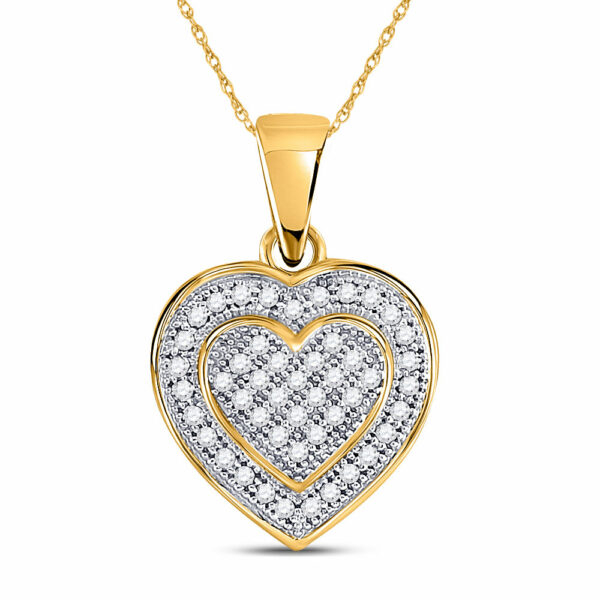 10kt Yellow Gold Womens Round Diamond Layered Heart Cluster Pendant 1/6 Cttw