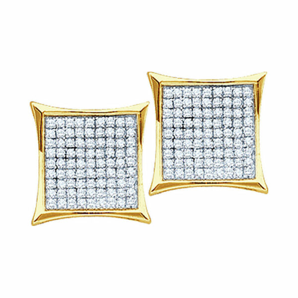 10kt Yellow Gold Womens Round Diamond Square Kite Cluster Earrings 1/10 Cttw