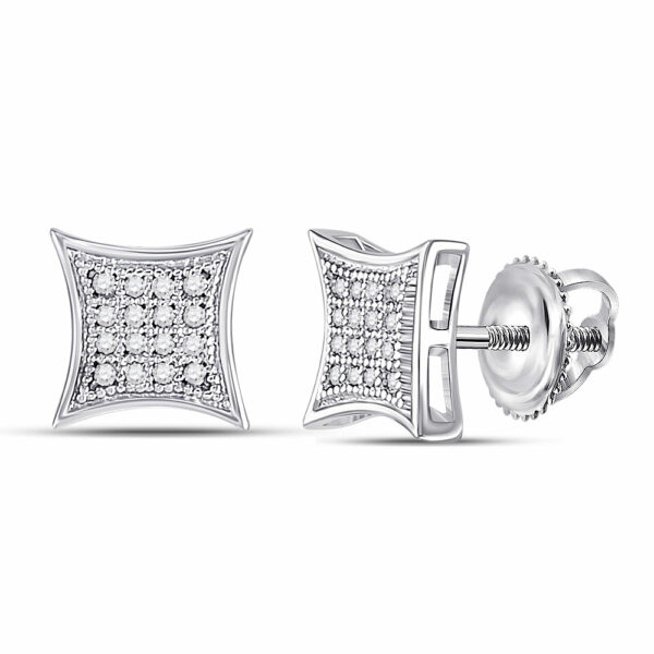 10kt White Gold Womens Round Diamond Kite Square Earrings 1/10 Cttw