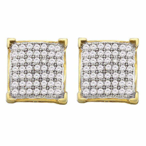 10kt Yellow Gold Womens Round Diamond Square Earrings 1/3 Cttw