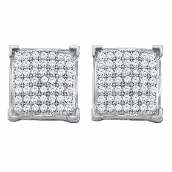 10kt White Gold Womens Round Diamond Square Earrings 1/3 Cttw