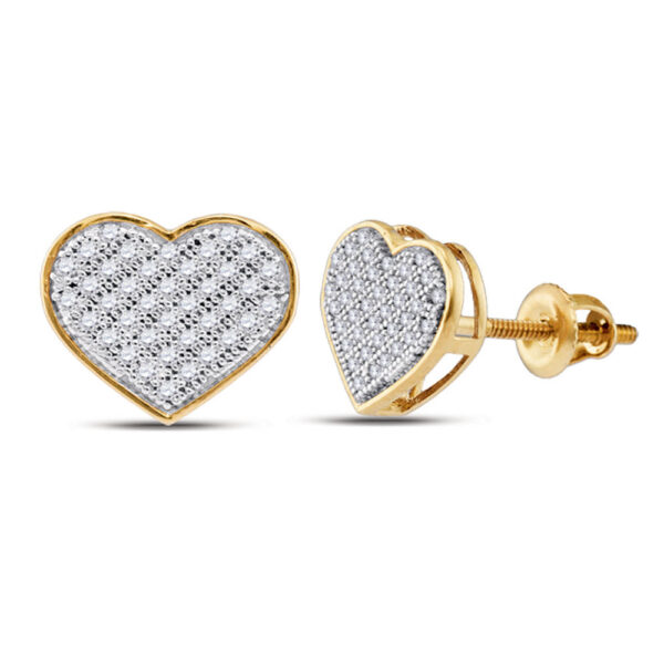 10kt Yellow Gold Womens Round Diamond Heart Earrings 1/5 Cttw