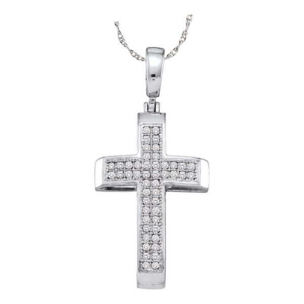 10kt White Gold Womens Round Diamond Cross Pendant 1/6 Cttw