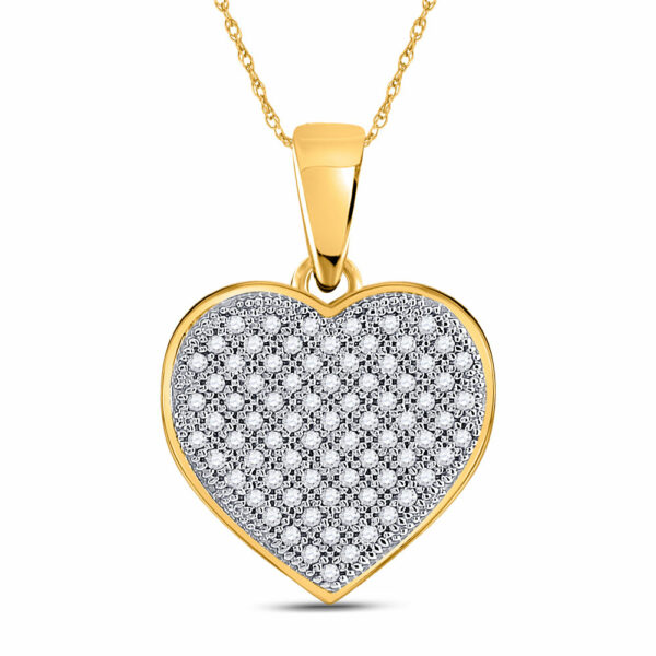 10kt Yellow Gold Womens Round Diamond Heart Pendant 1/4 Cttw