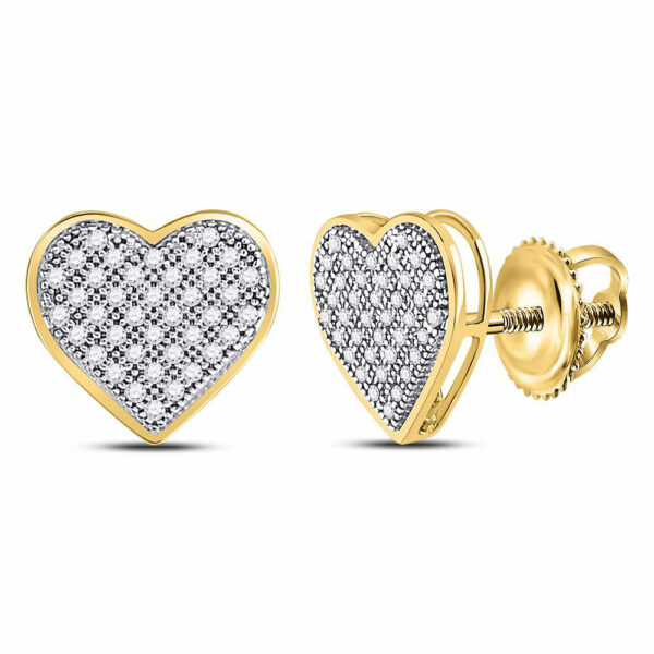 10kt Yellow Gold Womens Round Diamond Heart Earrings 1/4 Cttw