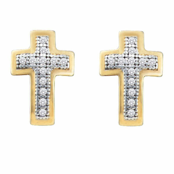 10kt Yellow Gold Womens Round Diamond Cross Earrings 1/10 Cttw