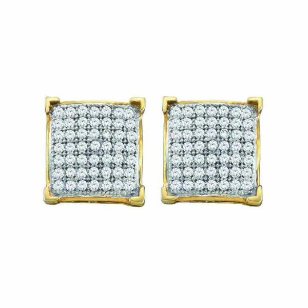 10kt Yellow Gold Womens Round Diamond Square Cluster Earrings 1/6 Cttw