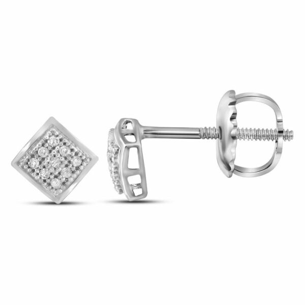 10kt White Gold Womens Round Diamond Square Cluster Stud Earrings 1/20 Cttw