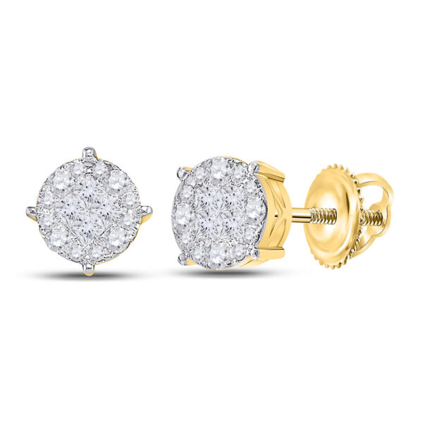 14kt Yellow Gold Womens Princess Round Diamond Cluster Earrings 2 Cttw