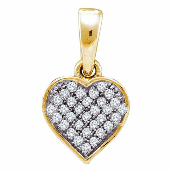 10kt Yellow Gold Womens Round Diamond Small Dainty Heart Pendant 1/10 Cttw