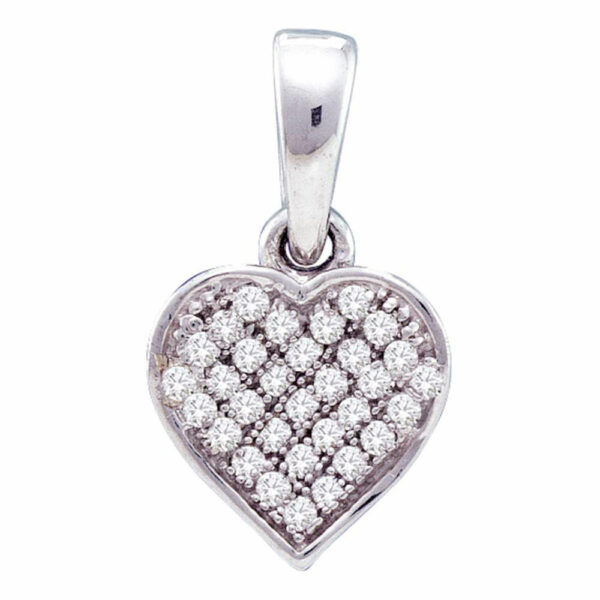 10kt White Gold Womens Round Diamond Small Dainty Heart Pendant 1/10 Cttw