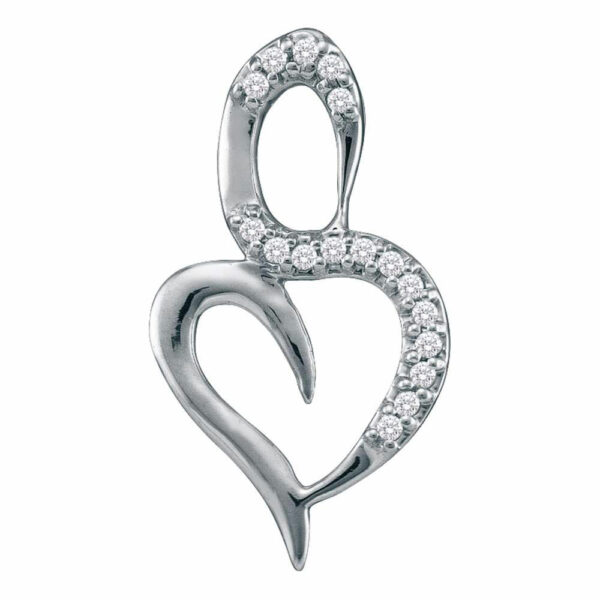 10kt White Gold Womens Round Diamond Small Heart Pendant 1/20 Cttw