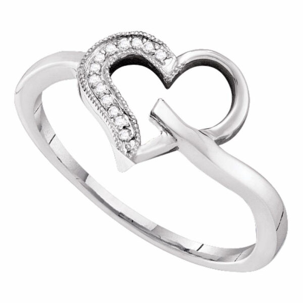 10kt White Gold Womens Round Diamond Heart Outline Ring 1/20 Cttw