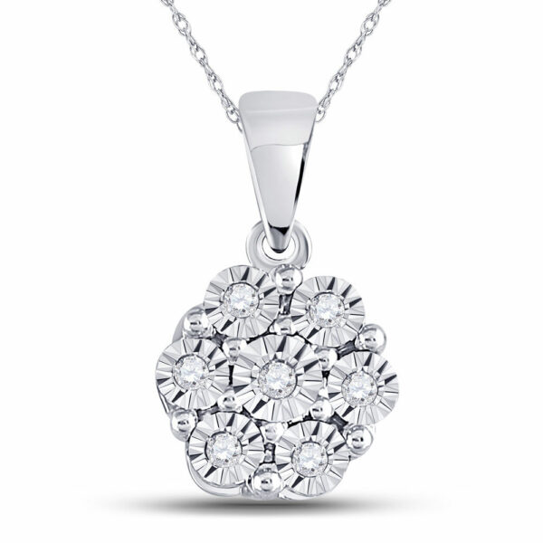 10kt White Gold Womens Round Diamond Cluster Pendant 1/20 Cttw