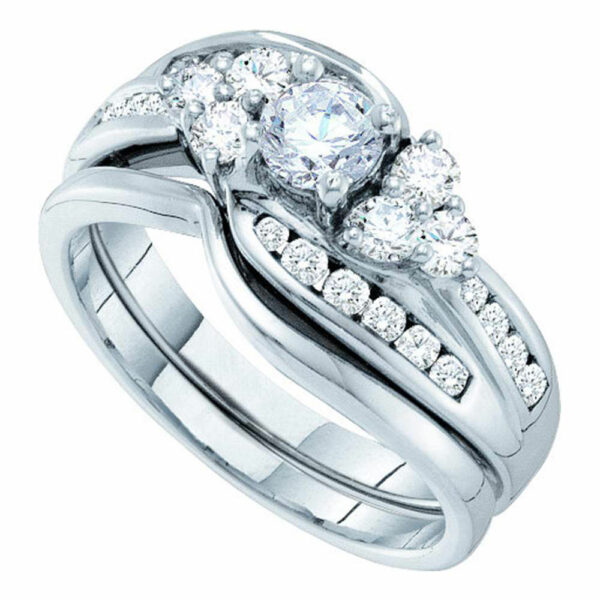 14kt White Gold Round Diamond Bridal Wedding Ring Band Set 1 Cttw