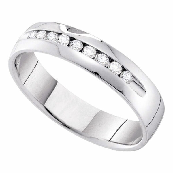 14kt White Gold Mens Round Diamond Single-row Channel-set Wedding Band Ring 1/2 Cttw