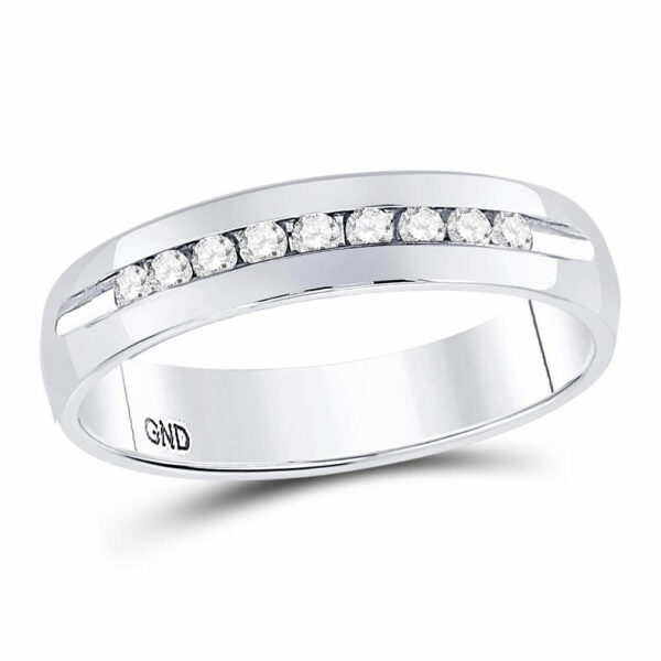 14kt White Gold Mens Machine Set Round Diamond Wedding Channel Band Ring 1/4 Cttw