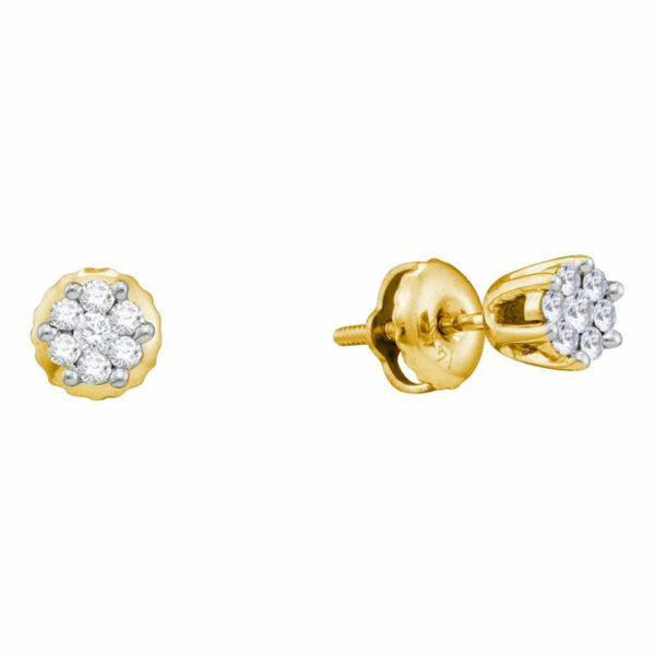 14kt Yellow Gold Womens Round Diamond Flower Cluster Earrings 1/6 Cttw