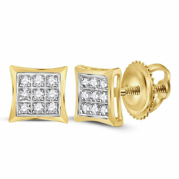 10kt Yellow Gold Womens Round Diamond Kite Cluster Earrings 1/20 Cttw