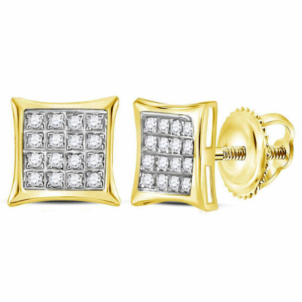 10kt Yellow Gold Womens Round Diamond Square Kite Cluster Stud Earrings 1/10 Cttw